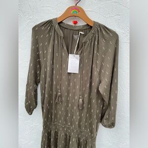 Garnet Hill NWT/Poet Knit Dress/Sage Green w/ Tassels/Smocked Drop Waist Medium